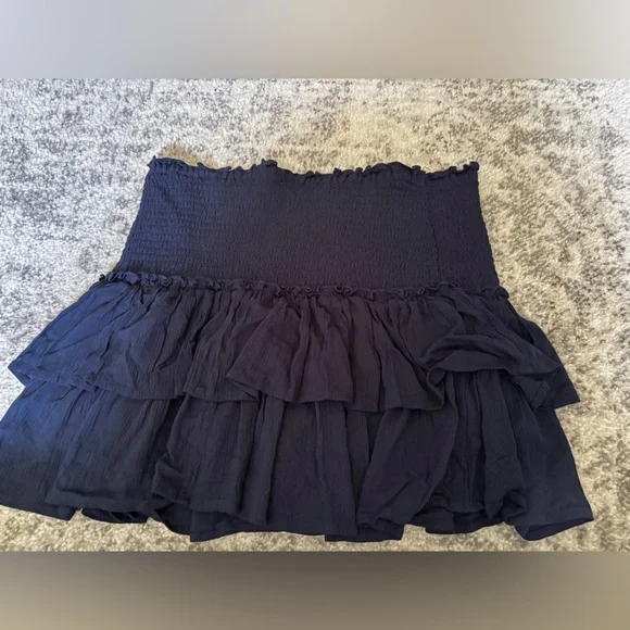 NWT Aeropostale Smocked Off Shoulder Ruffle Mini Skirt Navy Blue Size XL - Picture 5 of 5